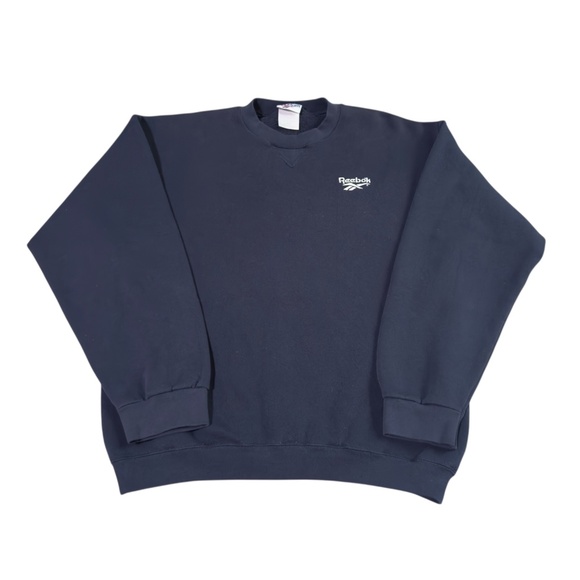 Vintage 90’s Reebok Oversized Baggy Sweatshirt USA Made Navy Blue Men’s L - Picture 1 of 12